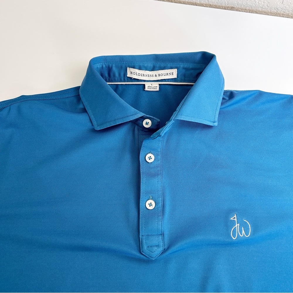 Holderness & Bourne The Macdonald Knit Polo teal / blue Size L - Picture 6 of 8